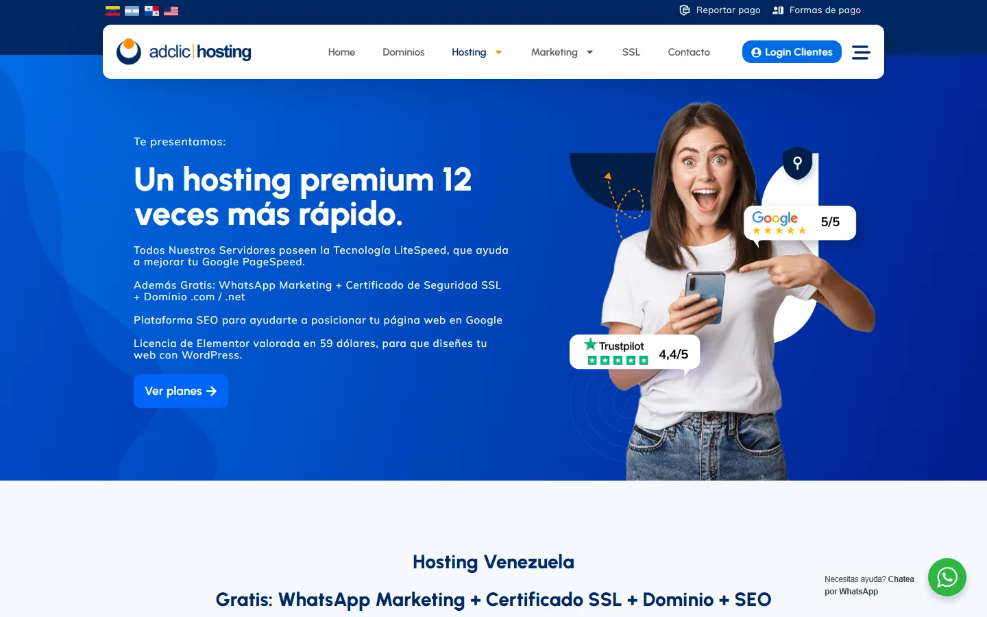 Tabla de planes Cloud Hosting de Adclic con Inicial, Pyme, Empresa y Corporación