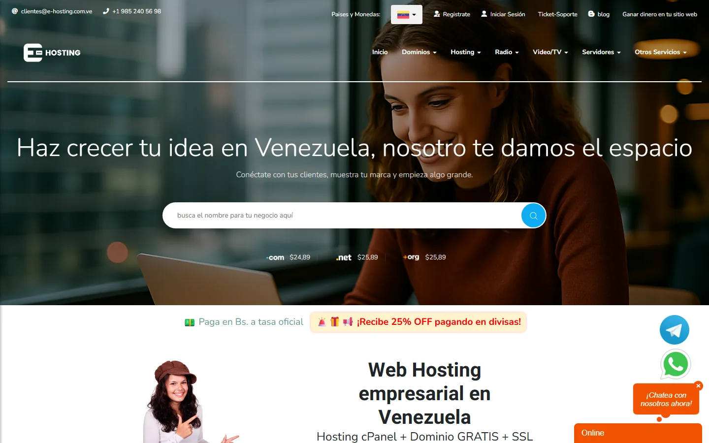 Captura del sitio de E-Hosting