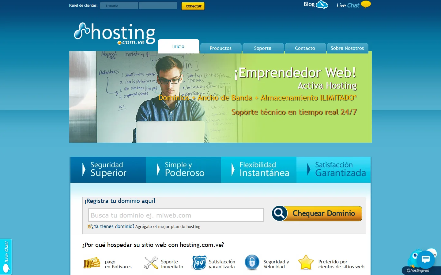 Captura del sitio de Hosting.com.ve