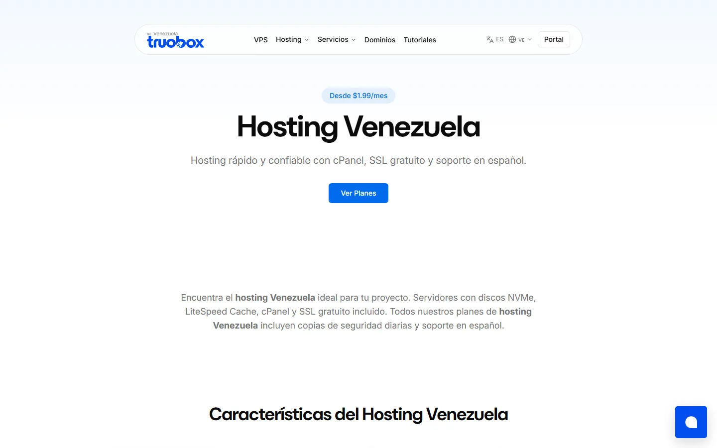 Planes de hosting Venezuela de Truobox: Starter, Profesional y Empresarial con LiteSpeed y NVMe