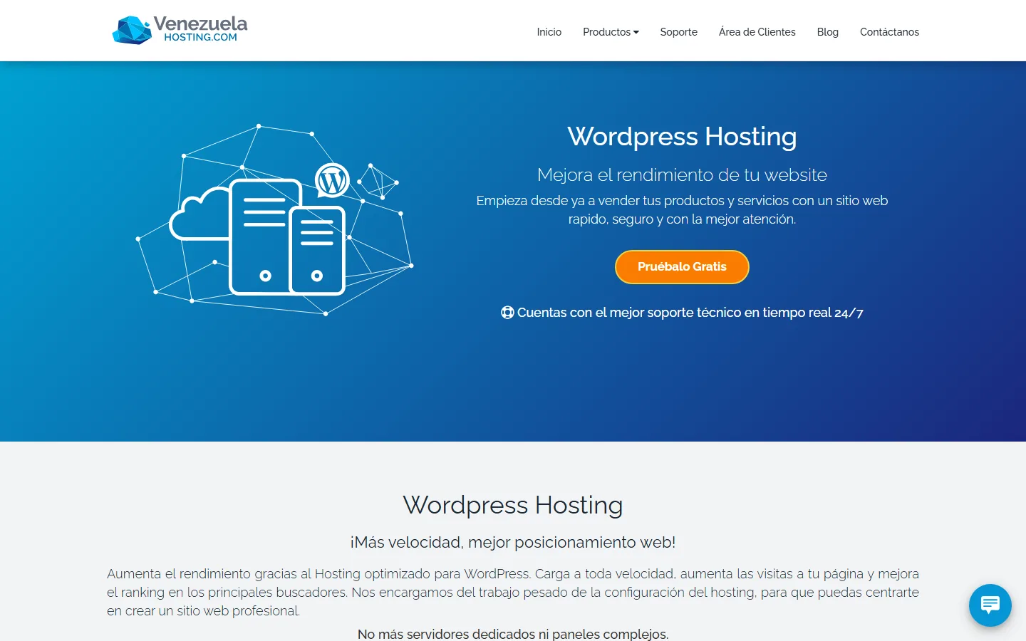 Página WordPress Hosting de Venezuela Hosting