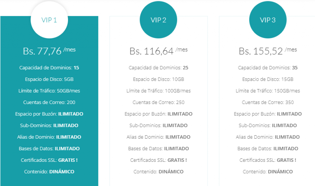 Mostrar los servicios VIP que ofrece Venehosting en su pagina web 