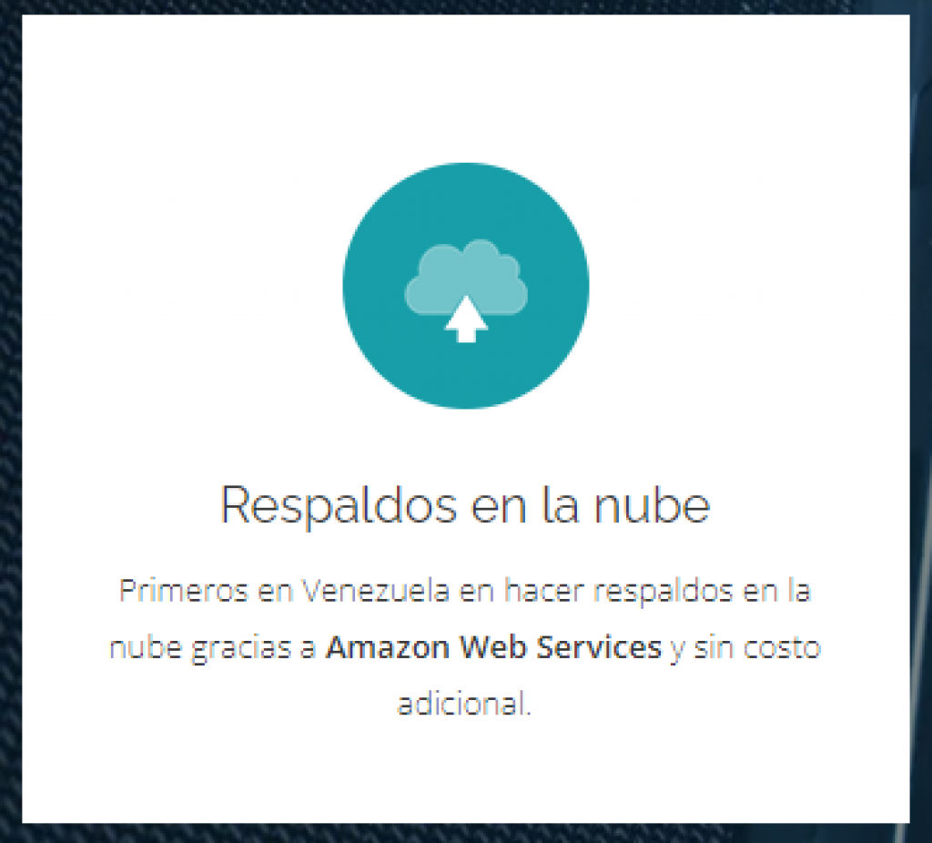 Opción de respaldo en la nube que se encuentra en la pagina web de VeneHosting