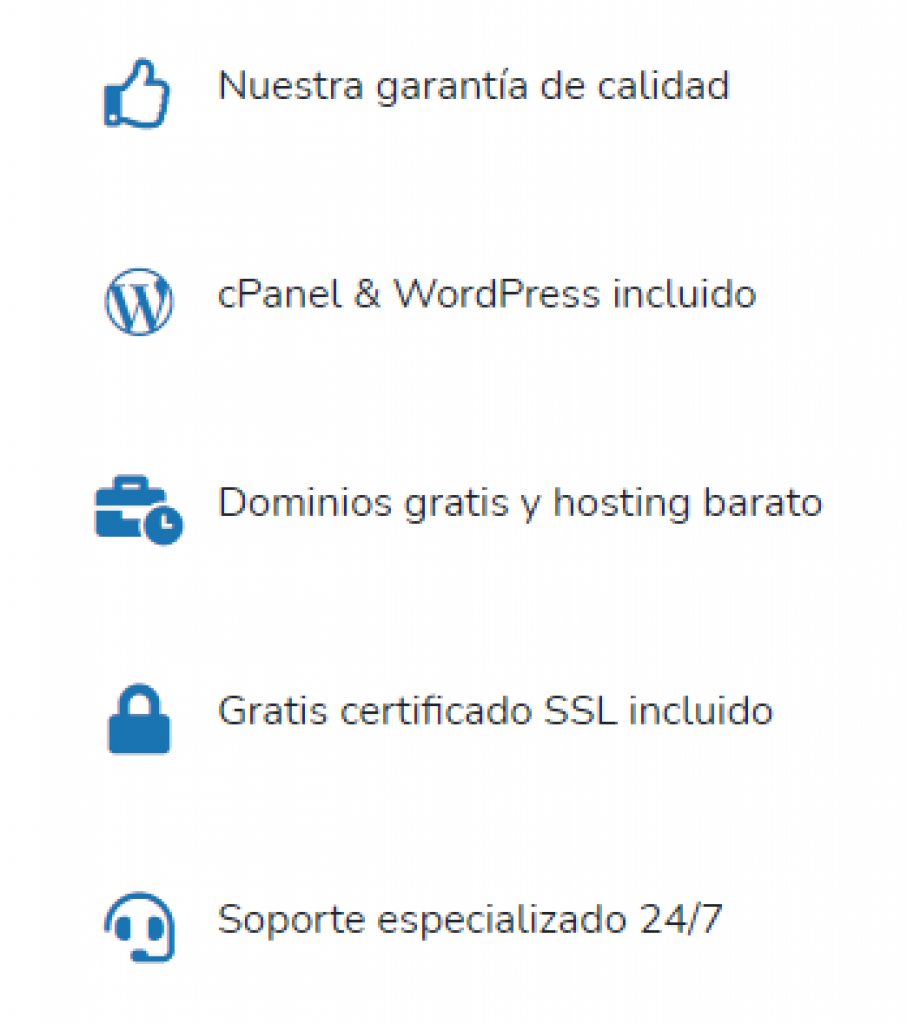 Garantia, cpanel, dominios, soporte e-hosting