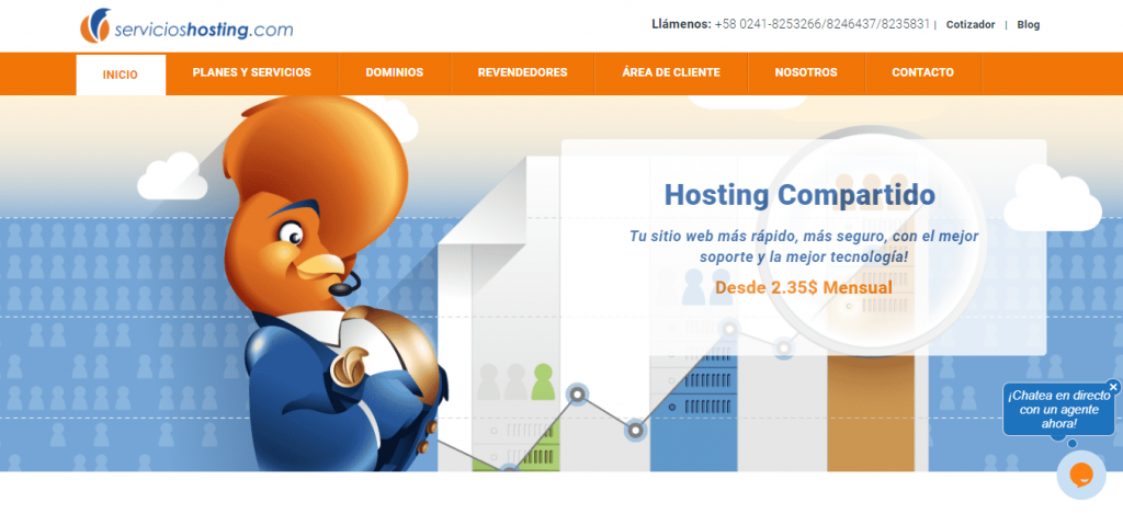 Pagina principal de Servicios Hosting