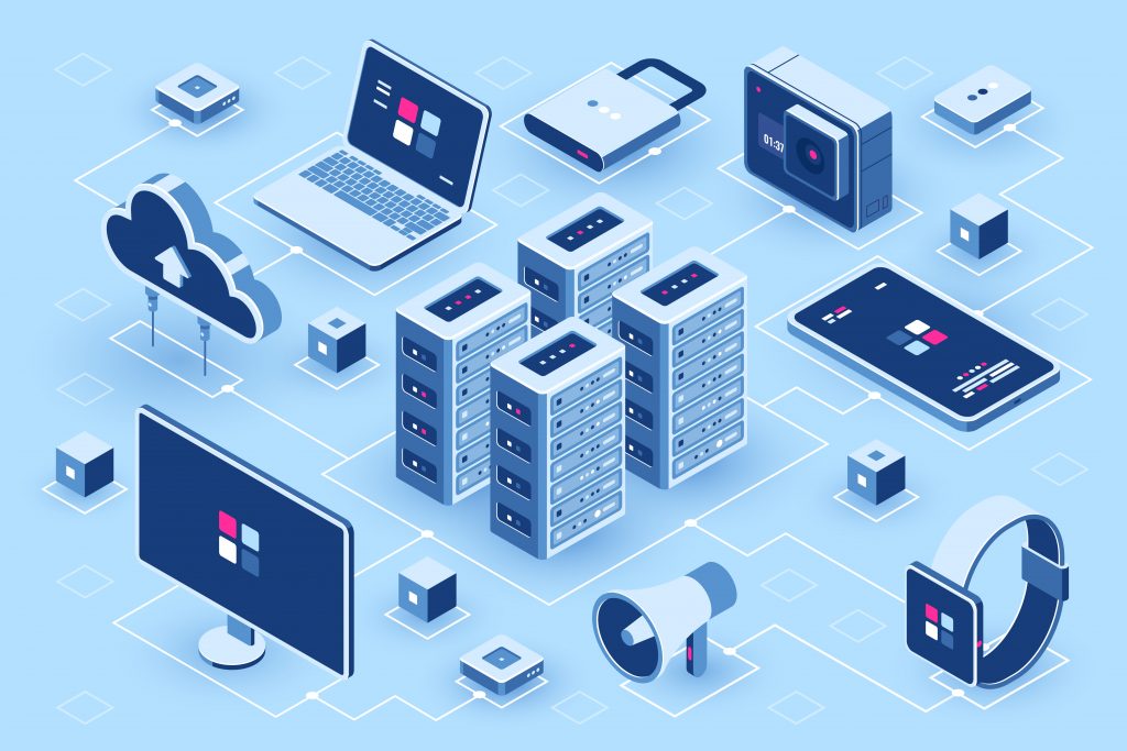 Computadoras conectadas a un centro de datos