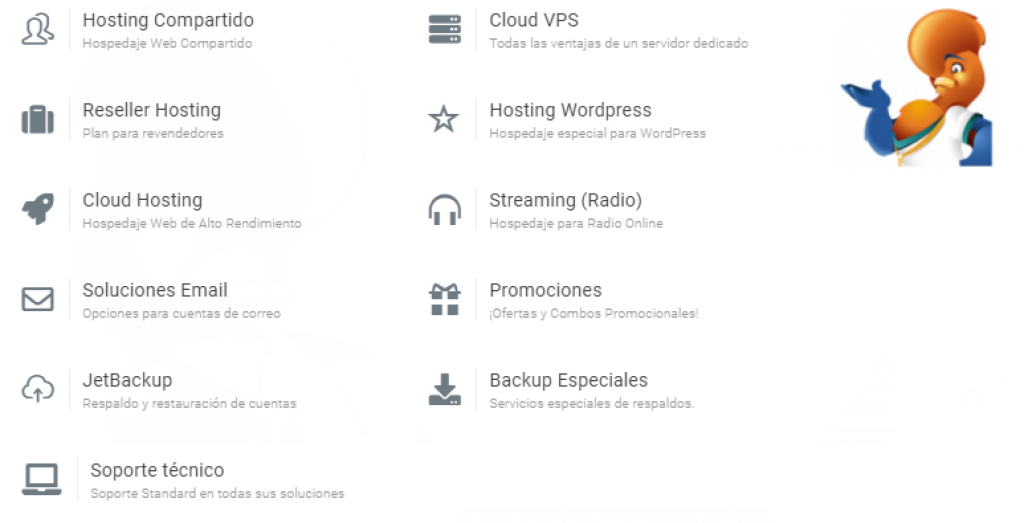 Servicios en la pagina web de Servicios hosting